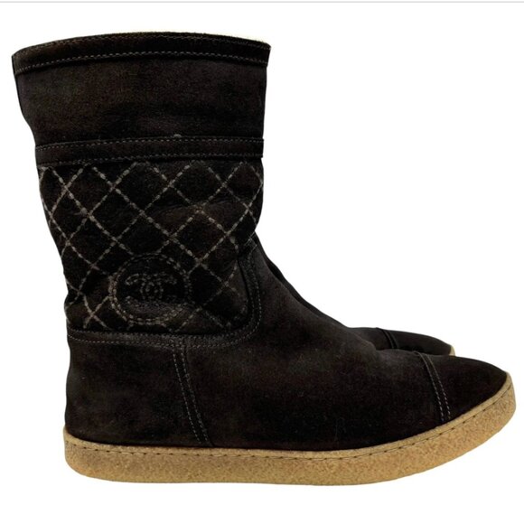 CHANEL Vintage CC Mark Logo Mid Calf Boots #39.5 Stitch Dark Brown [103867] - Picture 5 of 10